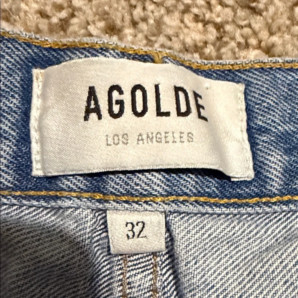 Agolde Parker Long Size 32 Light Wash Distressed Denim Cutoff Shorts
